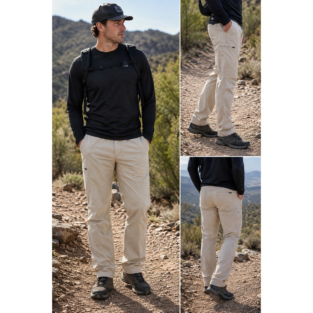 Eddie Bauer First Ascent‎ Guide Pants Mens 38x30 Tan Stretch Nylon Hiking Cargo